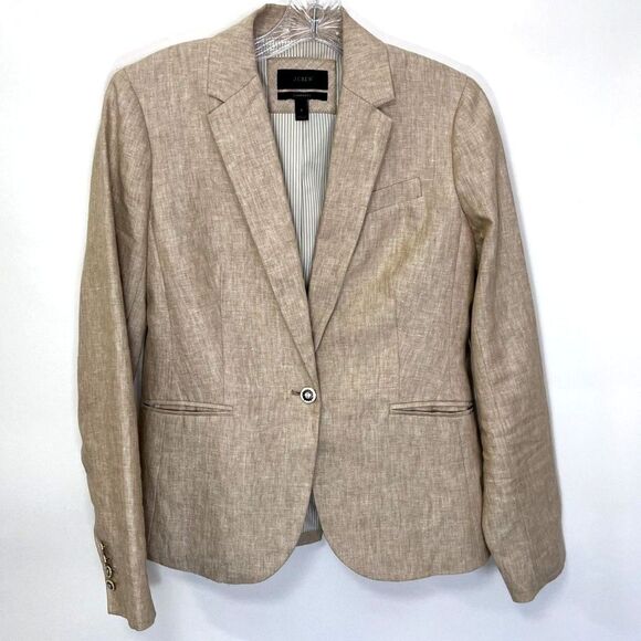J Crew Campbell Tan 100% Linen Blazer Single Nautical Button G0993 Size 6 - Picture 2 of 7